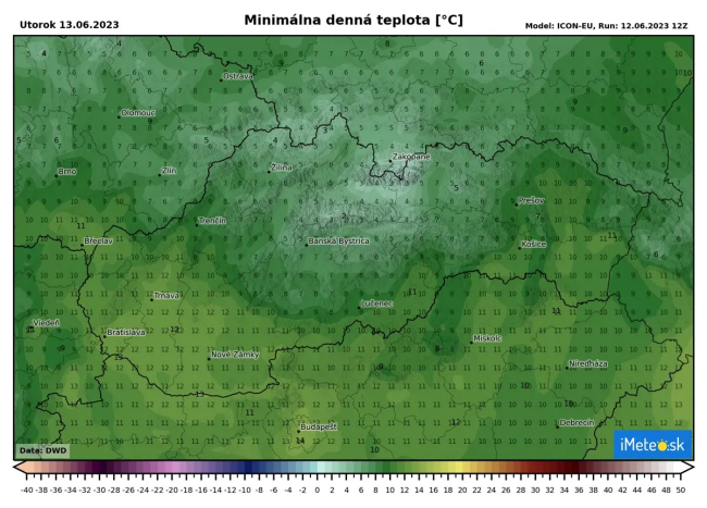 očakávané minimálne teploty