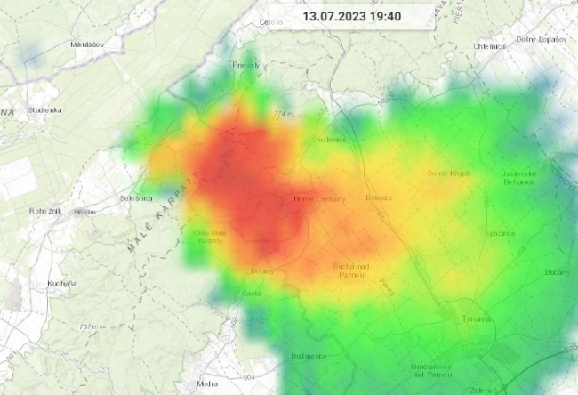 aktuálna poloha zrážok