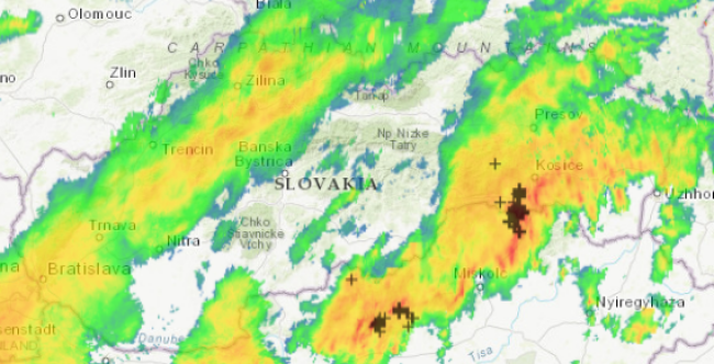 Radarová snímka o 6:20 h, zdroj: imeteo.sk/iradar