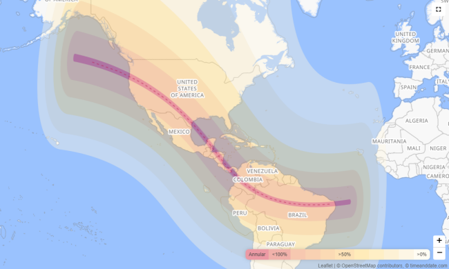 v týchto oblastiach sa očakáva zatmenie, zdroj: timeanddate.com