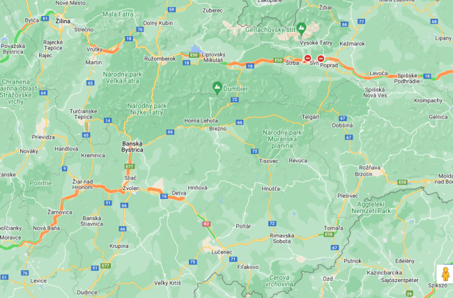aktuálny stav na našich cestách, zdroj: Google Maps