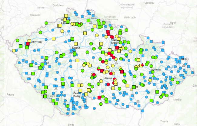 vodné toky v Česku dosahujú úrovne povodňových stupňov, zdroj: ČHMÚ