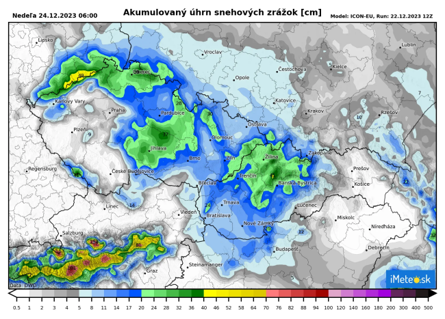 očakávané množstvo snehových zrážok