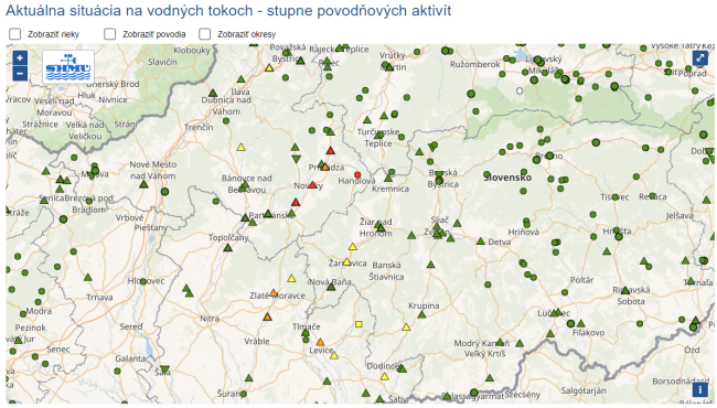 aktuálna situácia na vodných tokoch, zdroj: SHMÚ
