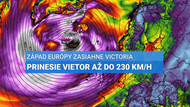 Extrémna tlaková níž Victoria. Jej tlak klesne len k 915 hPa