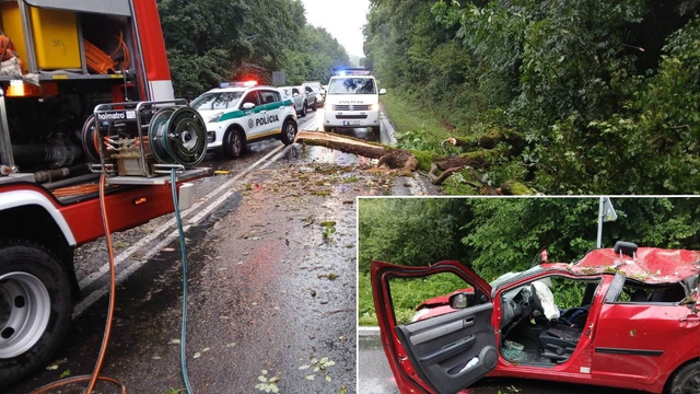Na auto s vodičom spadol strom: Vyčíňanie počasia spôsobilo vážnu nehodu