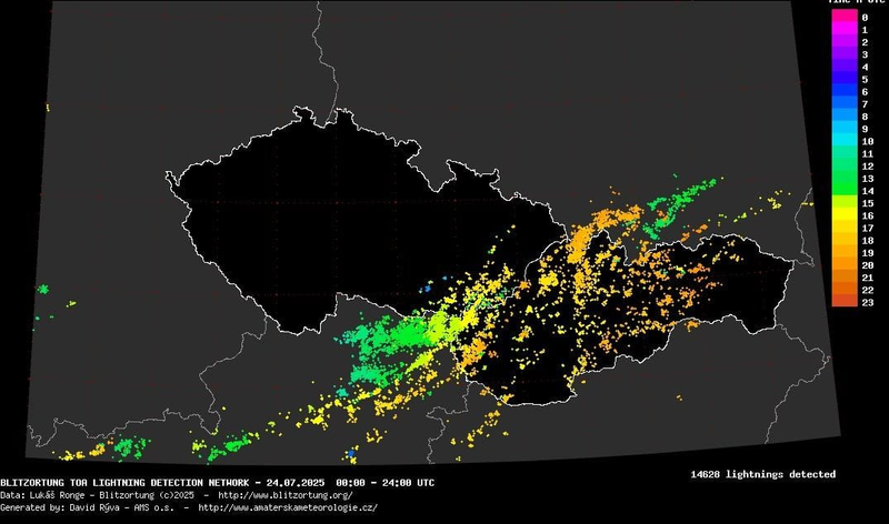zaznamenané blesky, zdroj: blesky.bourky.cz