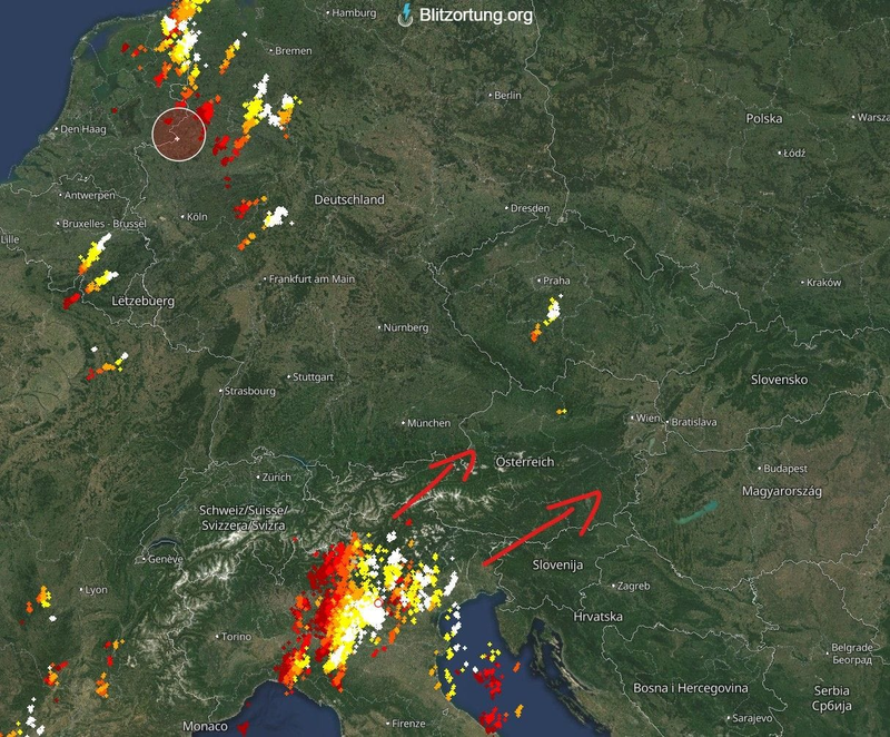 aktuálna detekcia bleskov, Blitzortung.org