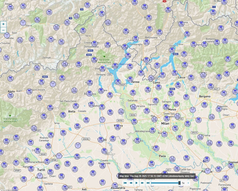 zaznamenané zrážky, zdroj: Wunderground