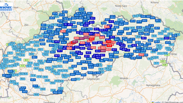 Aktuálne úhrny zrážok na strednom Slovensku vyzerajú hrozivo