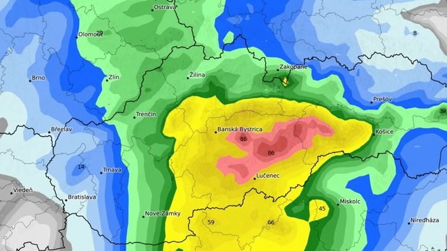 MAPA dažďa: Bude to horšie, ako sa čakalo. Lejak prinesie obrovské úhrny až do 80 mm
