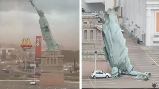 Šokujúce video: Silné poryvy vetra zrútili Sochu slobody