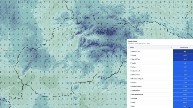 Tabuľka: V týchto oblastiach Slovenska bolo dnes najchladnejšie. Mrazy dosiahli -5 °C