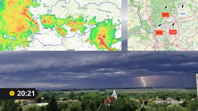 Najsilnejšie búrky postupujú cez Považie. Na čele frontu sa vyskytuje shelf cloud