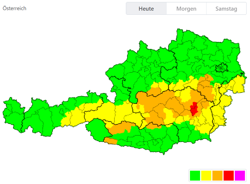 Výstrahy pred búrkami v Rakúsku, zdroj: uwz.at