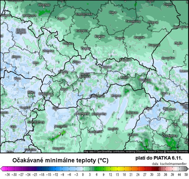 očakávané minimálne teploty