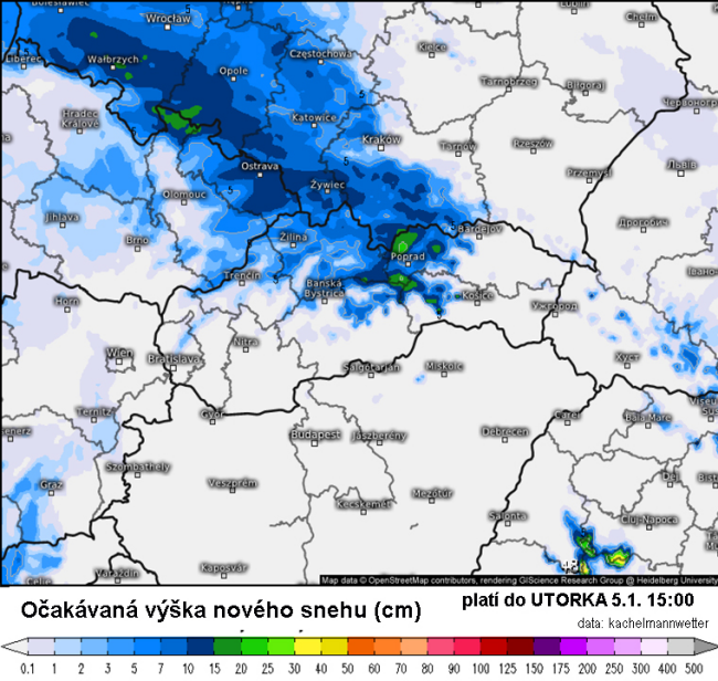 Očakávaná výška novej snehovej pokrývky