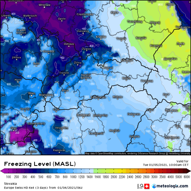 Očakávaná hranica sneženia