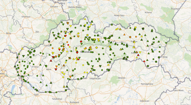 Stav vodných tokov na Slovensku po 9. hodine, zdroj: shmu.sk