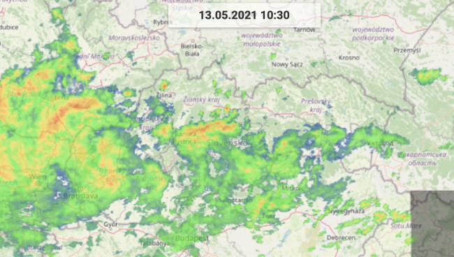 Radarová snímka o 10:30, zdroj: iRadar