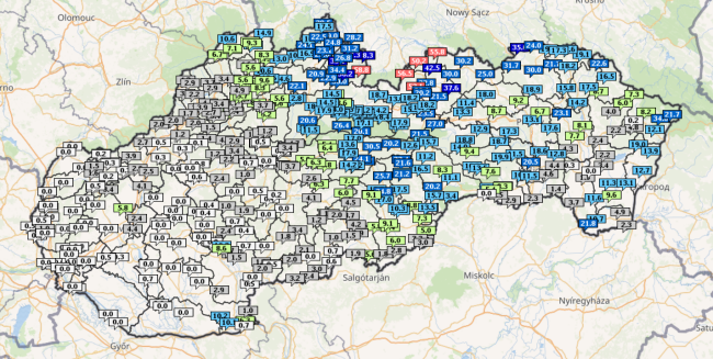 Úhrny urážok za 24 hodín. Zdroj: SHMÚ