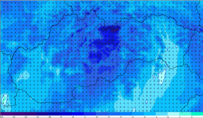 Očakávané nočné teploty v priebehu noci na utorok 8. marca, zdroj: shmu.sk