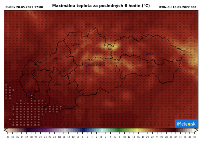 Maximálen denné teploty v piatok, zdroj: iMeteo.sk