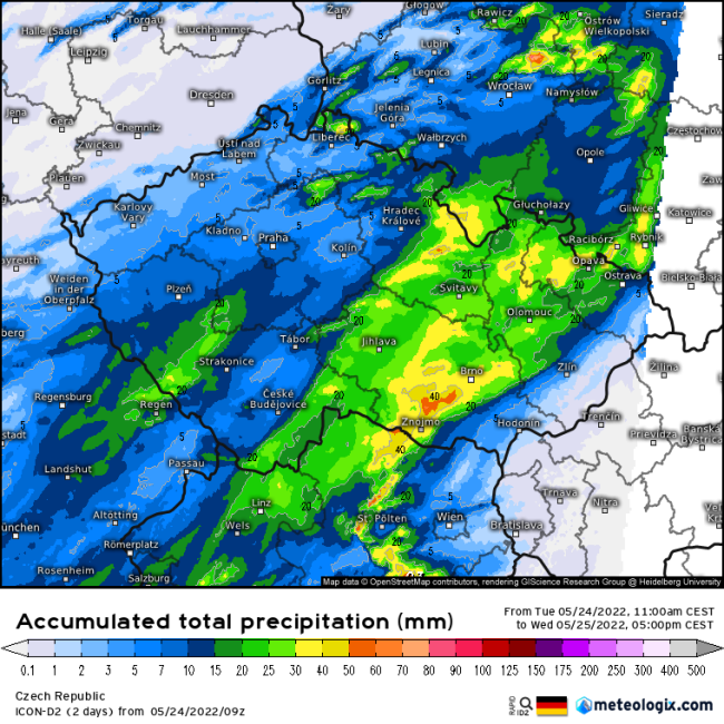 očakávané zrážkové úhrny