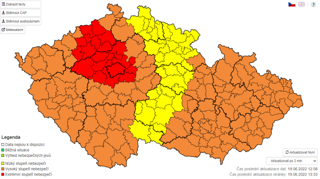 výstrahy platné pre Česko, zdroj: ČHMÚ