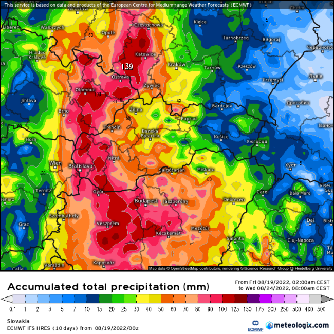 očakávané množstvo zrážok