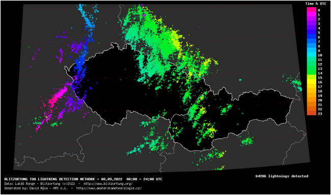 zaznamenané blesky na našom území, zdroj: blesky.bourky.cz